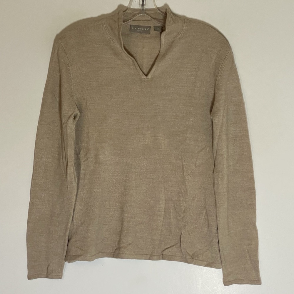 Kim Rogers Petite Sweater Womens PM Beige V Neck Retro Y2K Grannycore 90s Classy